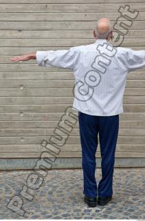 Old man whole body modeling white shirt strips deep blue…